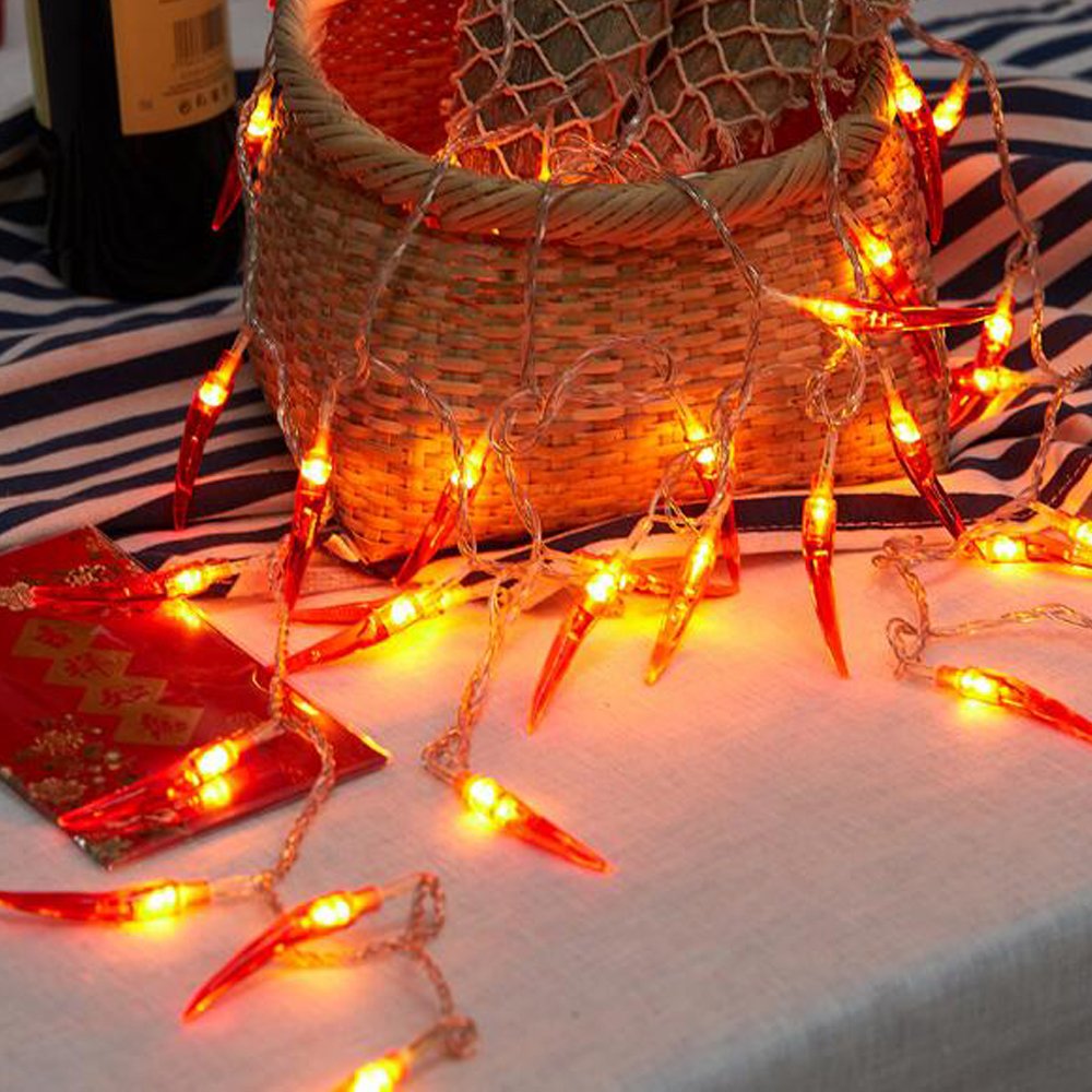 20 LED Red Chili String Lights - 10ft Battery Operated Fairy Lights for Wedding, Party, Christmas & Chinese New Year Decorations | Indoor/Outdoor Festive Lighting for Home, Garden & Holiday Celebrations