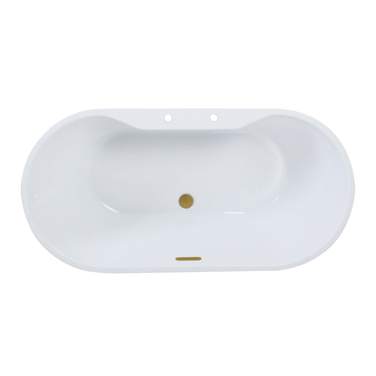 51 Inch Acrylic Oval Freestanding Bathtub - Glossy White with Brushed Brass Finish | Double-Ended Soaking Tub with Drain | Perfect for Luxury Bathrooms & Spa Retreats