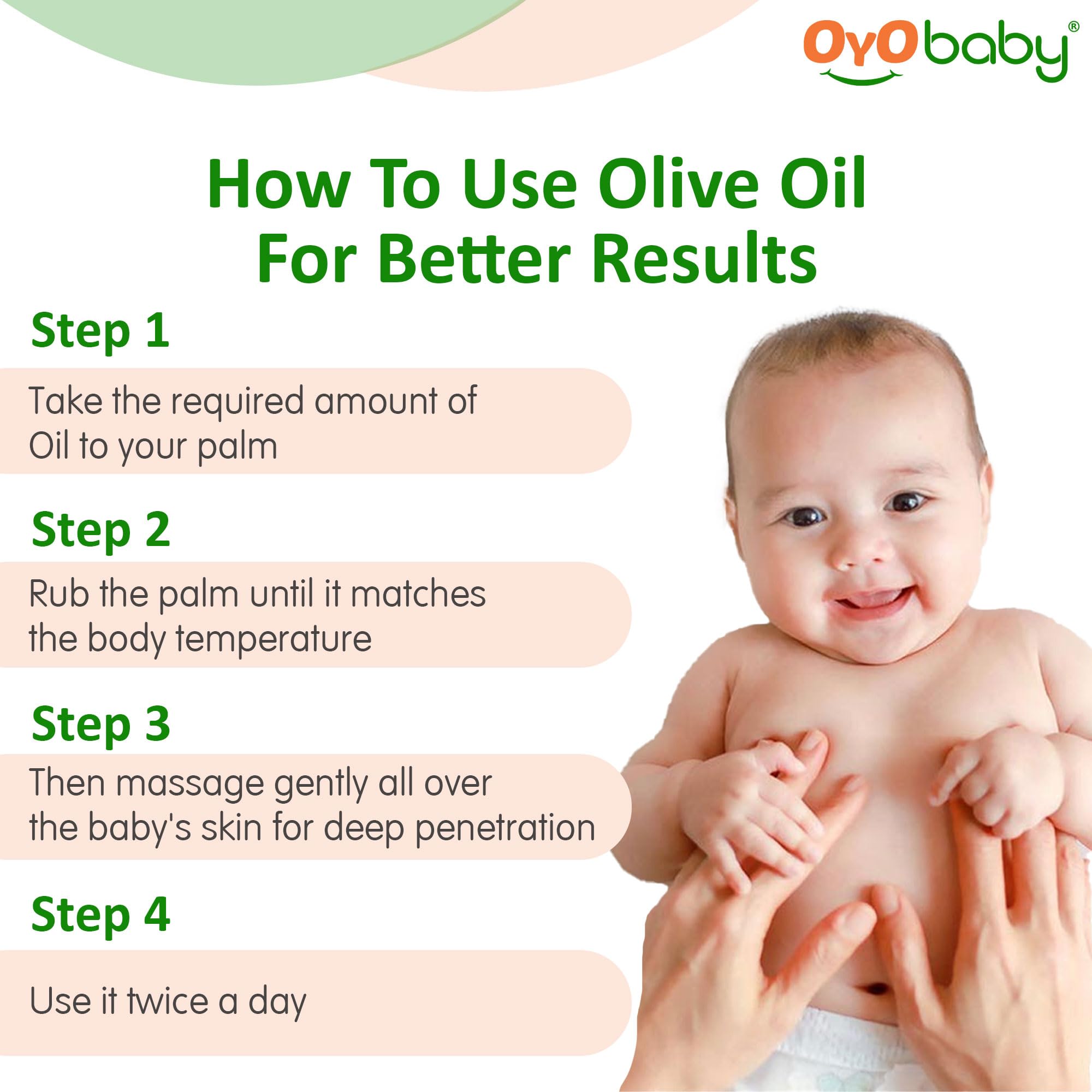 OYO BABY 100% Pure Natural Olive Massage Oil for Babies - 200ml | Wood Pressed Baby Hair Oil | Promotes Stronger Bones & Muscle Growth | Ideal for Infant Massage, Skin Hydration & Hair Care
