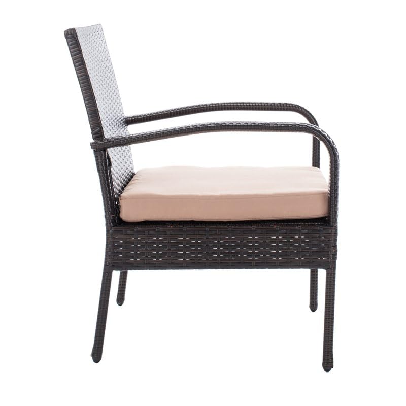 SAFAVIEH Outdoor Collection Moore Brown Rattan/Beige 3-Piece Patio Lounge Set with Cushions & Table (PAT9009B) - Perfect for Garden, Balcony, and Backyard Relaxation