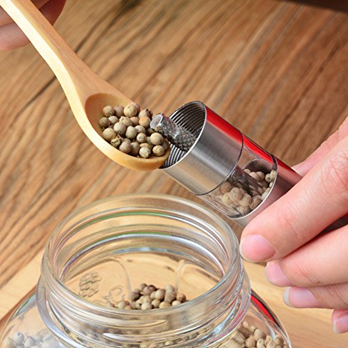 Premium Stainless Steel Salt and Pepper Grinder Set of 2 - Adjustable Push Button Design for Black Pepper, Sea Salt & Himalayan Salt - Perfect for Kitchen, Dining Table & Outdoor BBQ