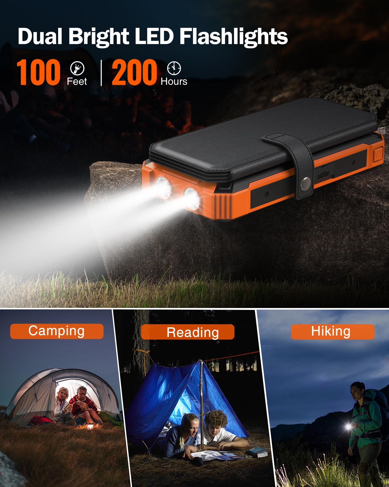 GOODaaa 42800mAh Solar Power Bank with 5 Solar Panels & Wireless Charging | Portable Solar Charger for Camping, Hiking, Emergency Power Outages