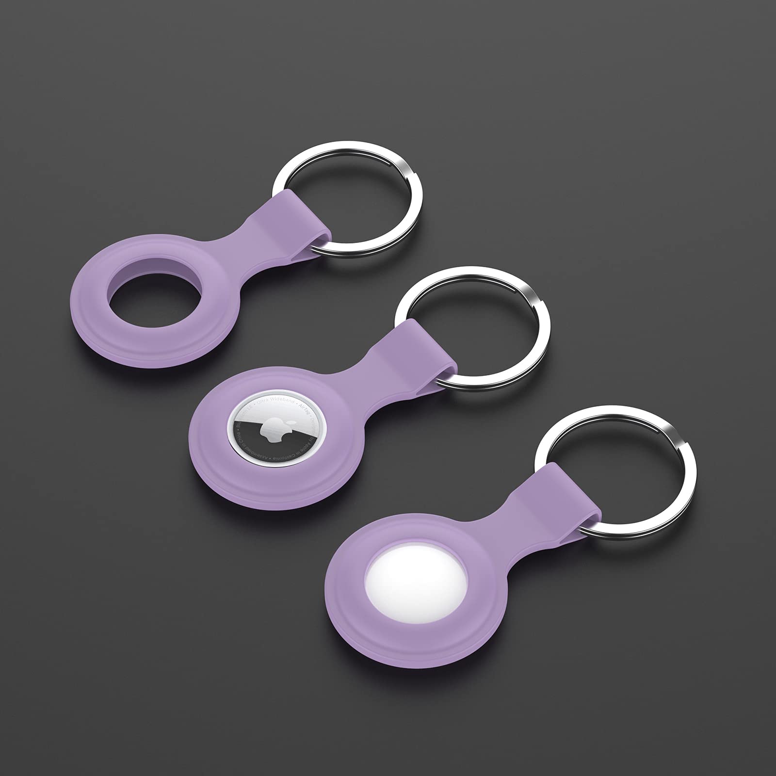 Silicone Airtag Case with Keychain - Shockproof & Anti-Scratch for Keys & Pets (Light Purple) - Perfect for Dog Collars & Keyrings