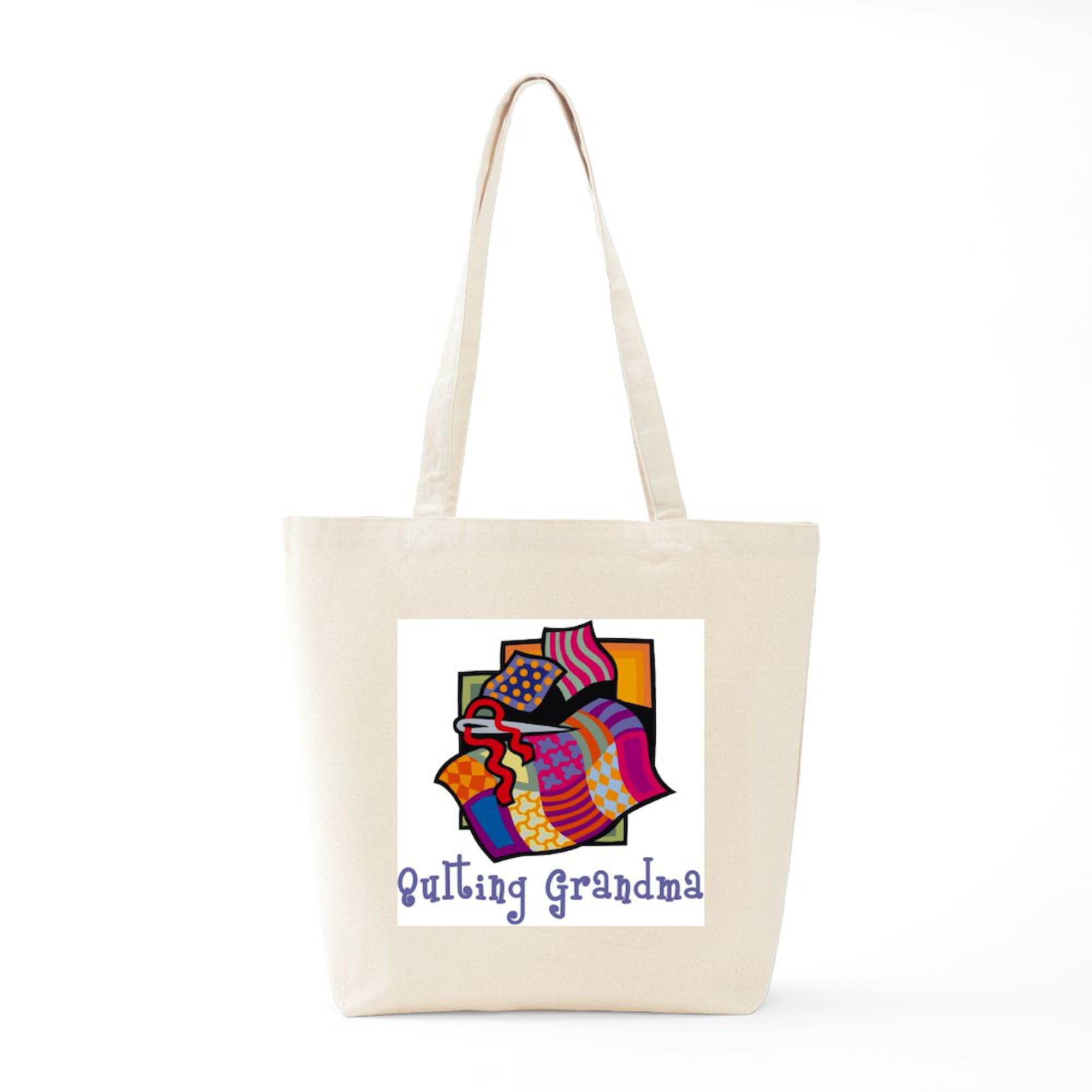 Quilting Grandmother Tote Bag - Natural Canvas Reusable Shopping Bag for Women | Eco-Friendly Grocery Tote for Grandmas, Crafters & Quilters - Perfect for Farmers Market, Book Club & Sewing Supplies