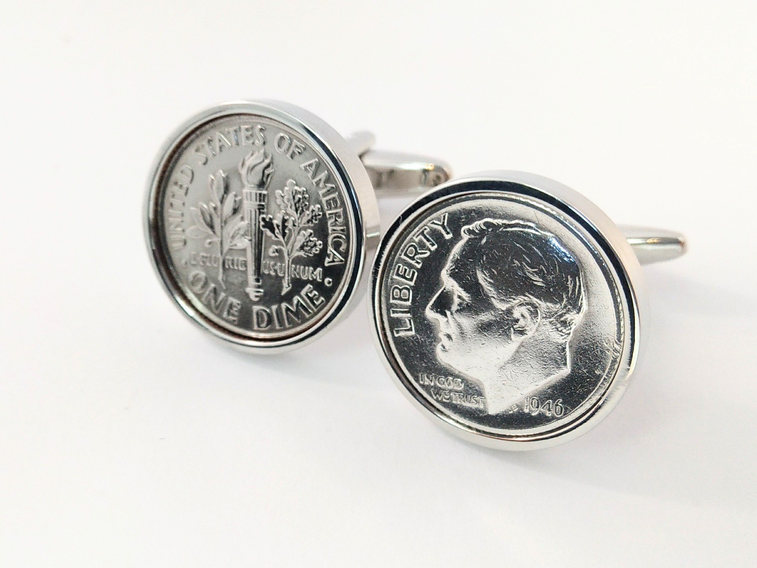 Genuine 1946 Coin Cufflinks - Rhodium Plated Vintage Birthday Gift for Men - Perfect 1946 Birthday Present, Anniversary & Father's Day Gift Idea