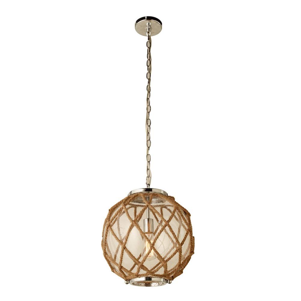 Vintage Industrial Glass Pendant Light with Hemp Rope - Single Head Chandelier for Restaurant, Cafe, Loft & Home Decor Lighting