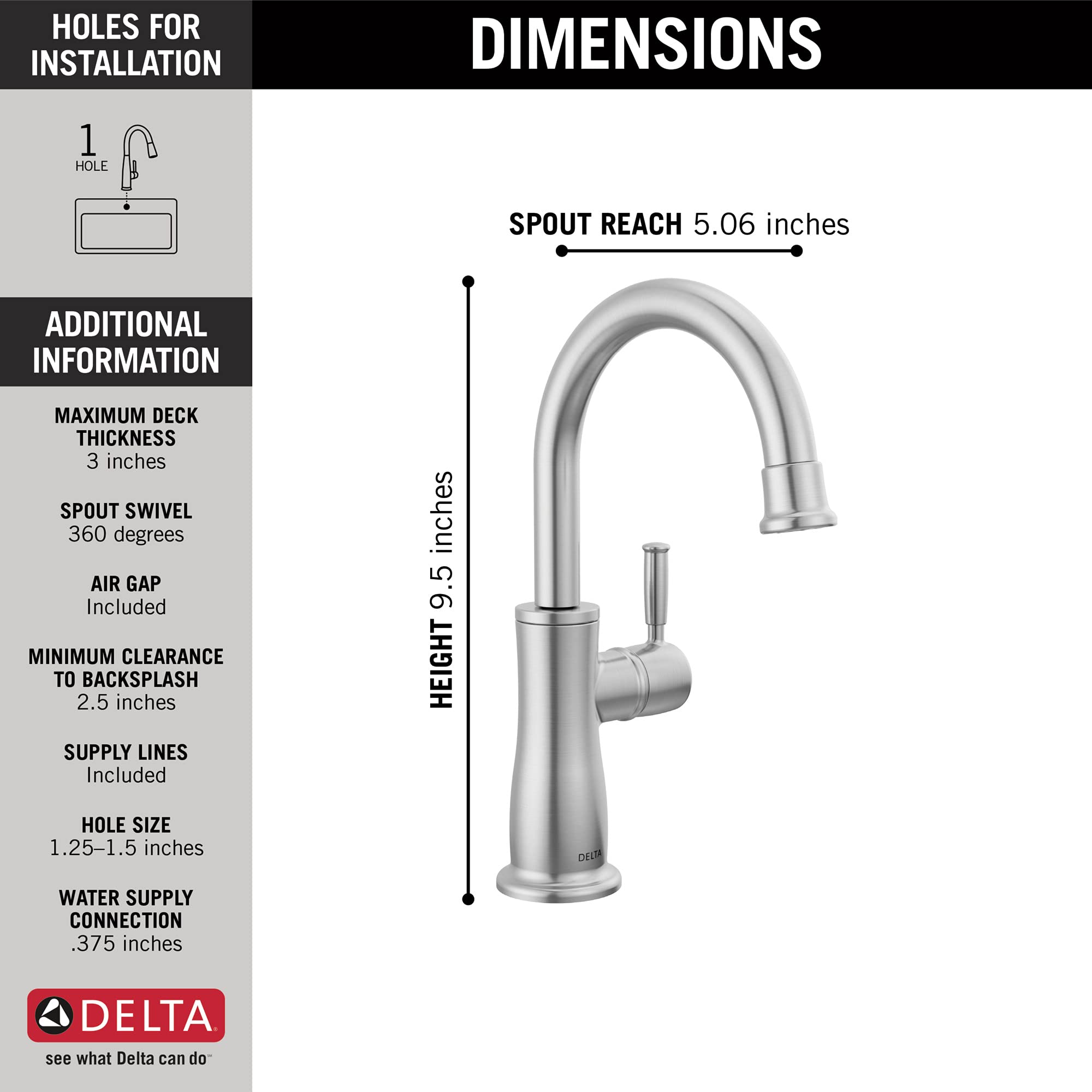 Delta Faucet 1960-AR-DST Traditional Beverage Faucet in Arctic Stainless - Perfect for Home Bars, Kitchens, and Office Water Coolers