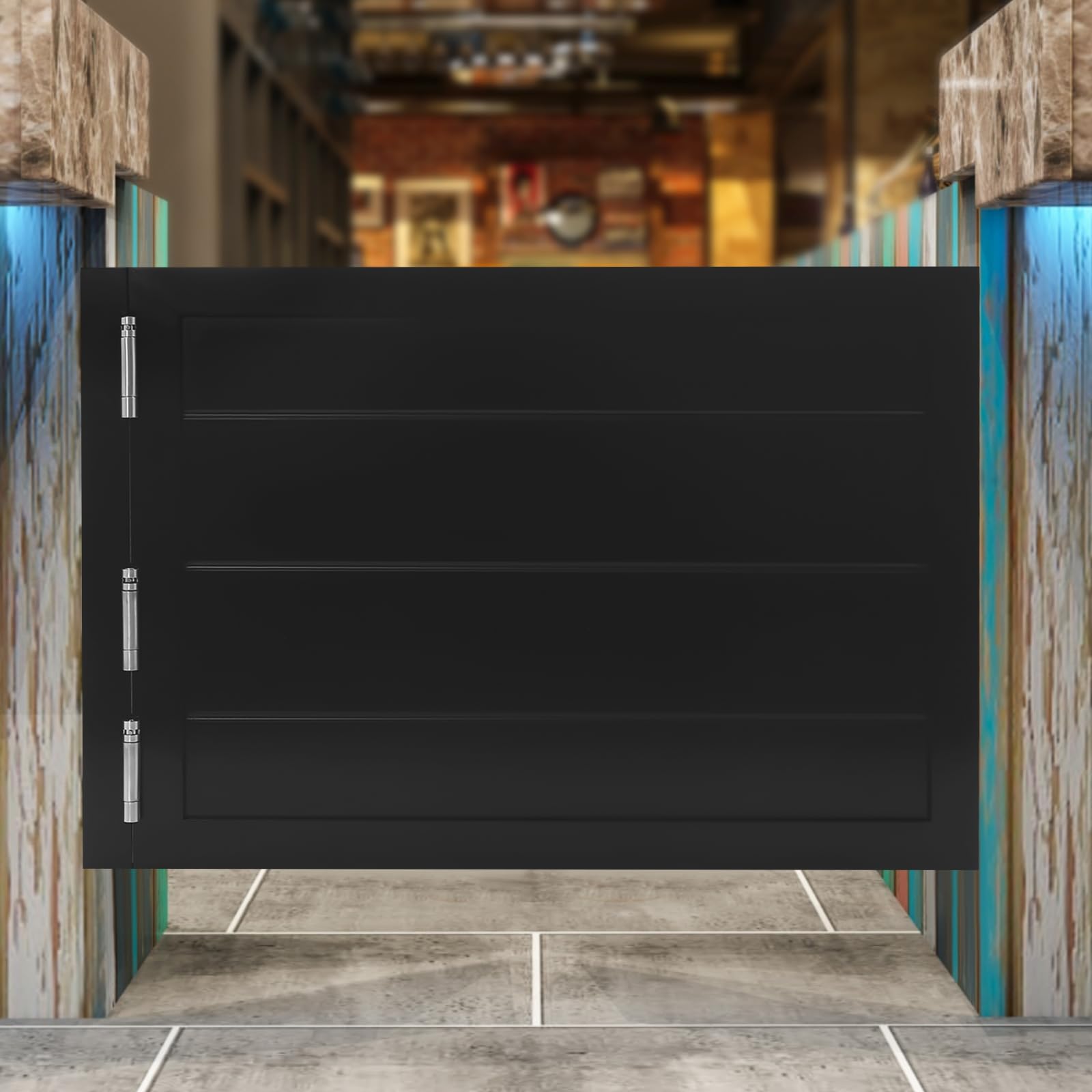 Solid Wood Cafe Swinging Saloon Door with Hinges - 35.4x23.6 Inch Black Painted Kitchen Partition for Restaurant, Bar, Shop Entrance & Home Decor