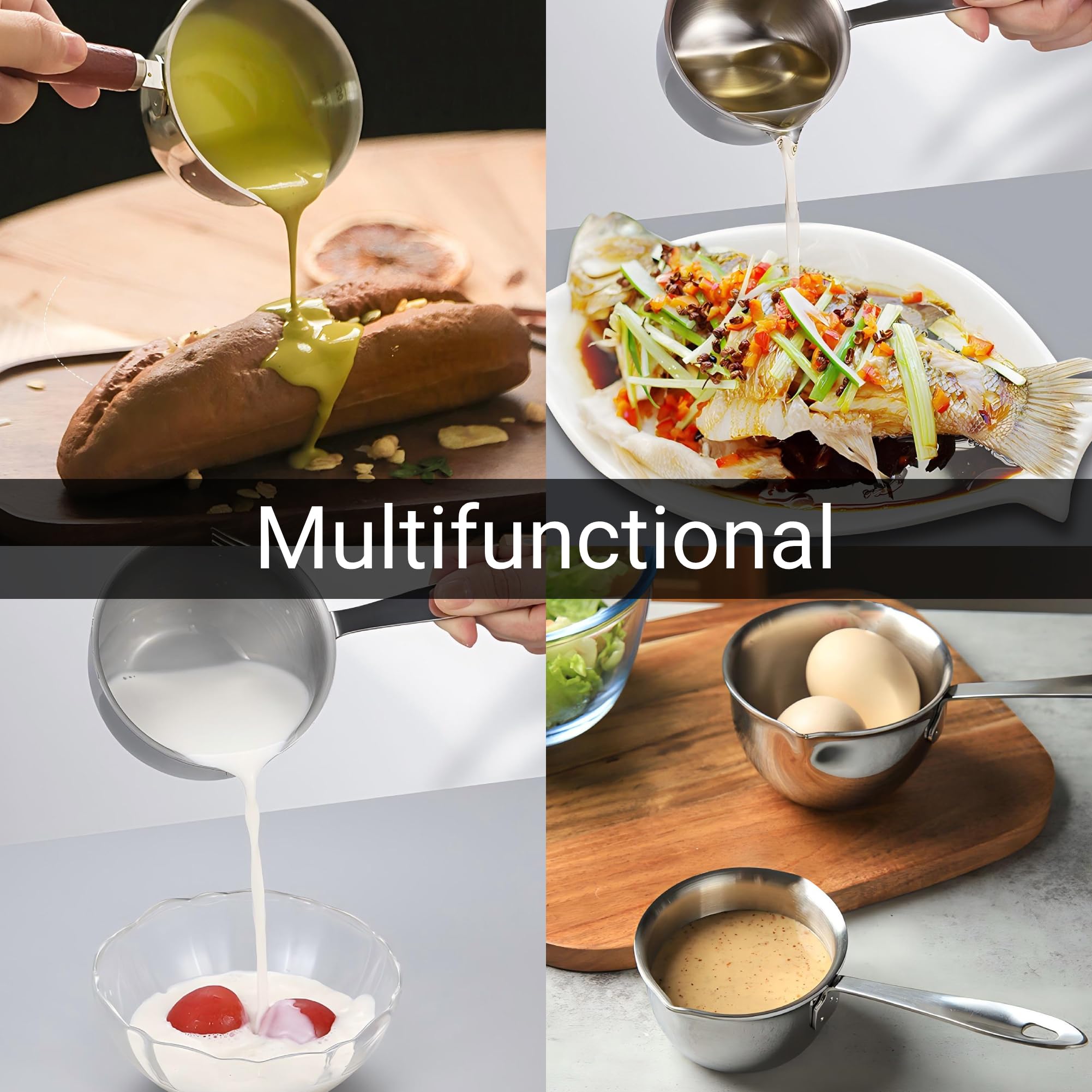 Premium Stainless Steel Butter Warmer & Milk Warmer Pot with Pour Spouts - Mini Chocolate Melting Pot for Coffee, Tea, Soup - Perfect for Home Kitchen, Cafe, and Dessert Making
