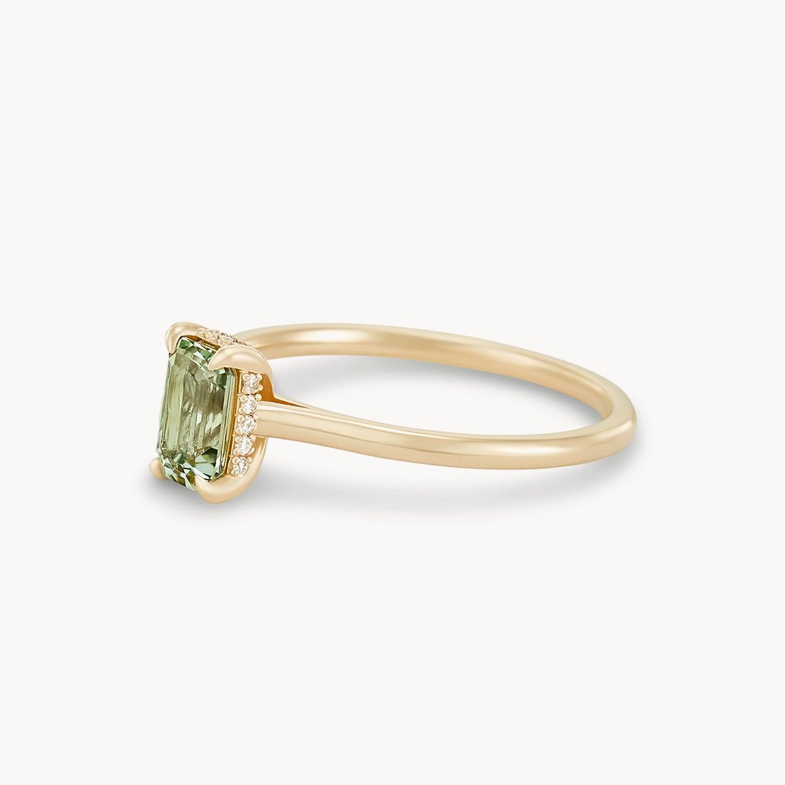 Unique 14K Yellow Gold Ring with Green Baguette Sapphire – Handcrafted One-of-a-Kind Jewelry for Women, Perfect for Weddings, Anniversaries & Special Occasions