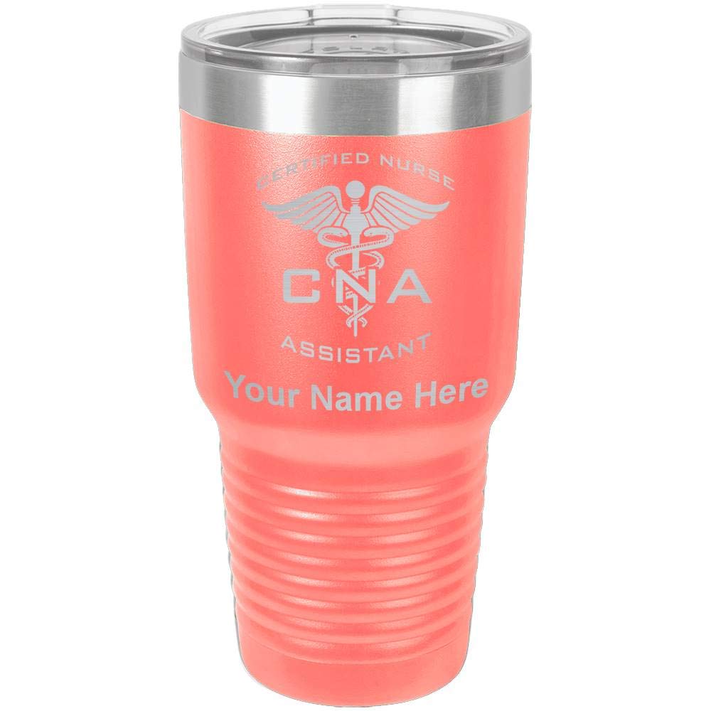 LaserGram 30oz Vacuum Insulated Stainless Steel Tumbler Mug with Personalized Engraving - CNA Certified Nurse Assistant Gift, Coral - Keeps Drinks Hot/Cold for Hours, Perfect for Nurses, Healthcare Workers & Office Use