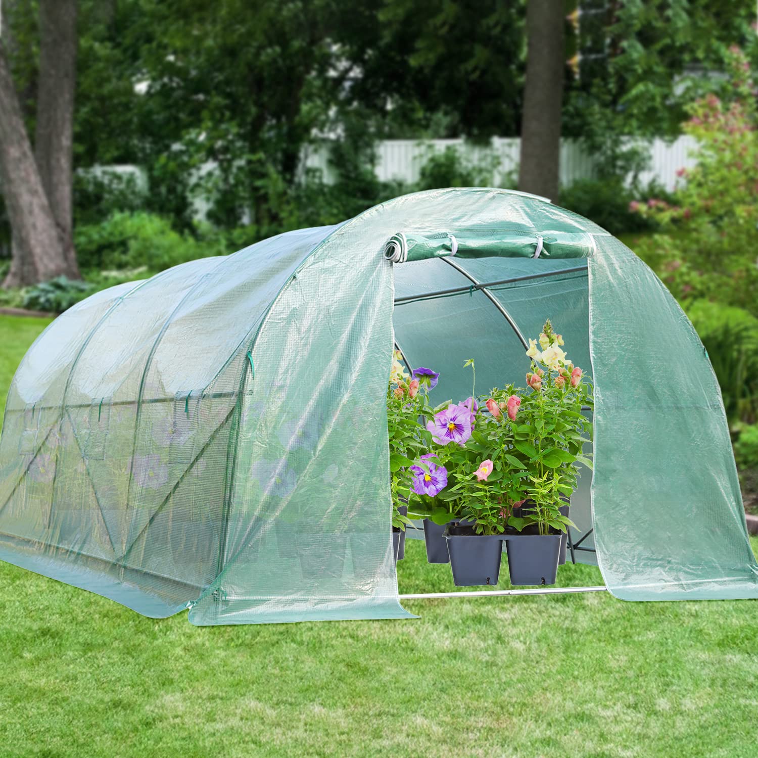 Large Walk-in Greenhouse for Outdoor Gardening - Heavy Duty Steel Frame with Observation Windows & Roll-up Zipper Door - Ideal for Seedlings, Flowers & Plants - Perfect for Backyard, Patio & Urban Farming