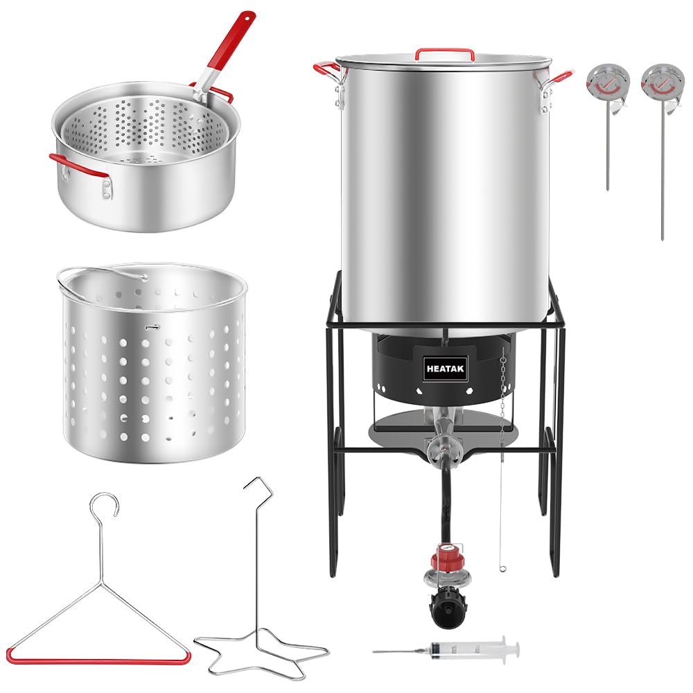 30 Qt Turkey Fryer & 10 Qt Fish Fryer Combo Kit with CSA Approved 50,000 BTU Burner & 10 PSI Regulator - Perfect for Outdoor Cooking, Thanksgiving Turkey Frying, and Seafood Parties
