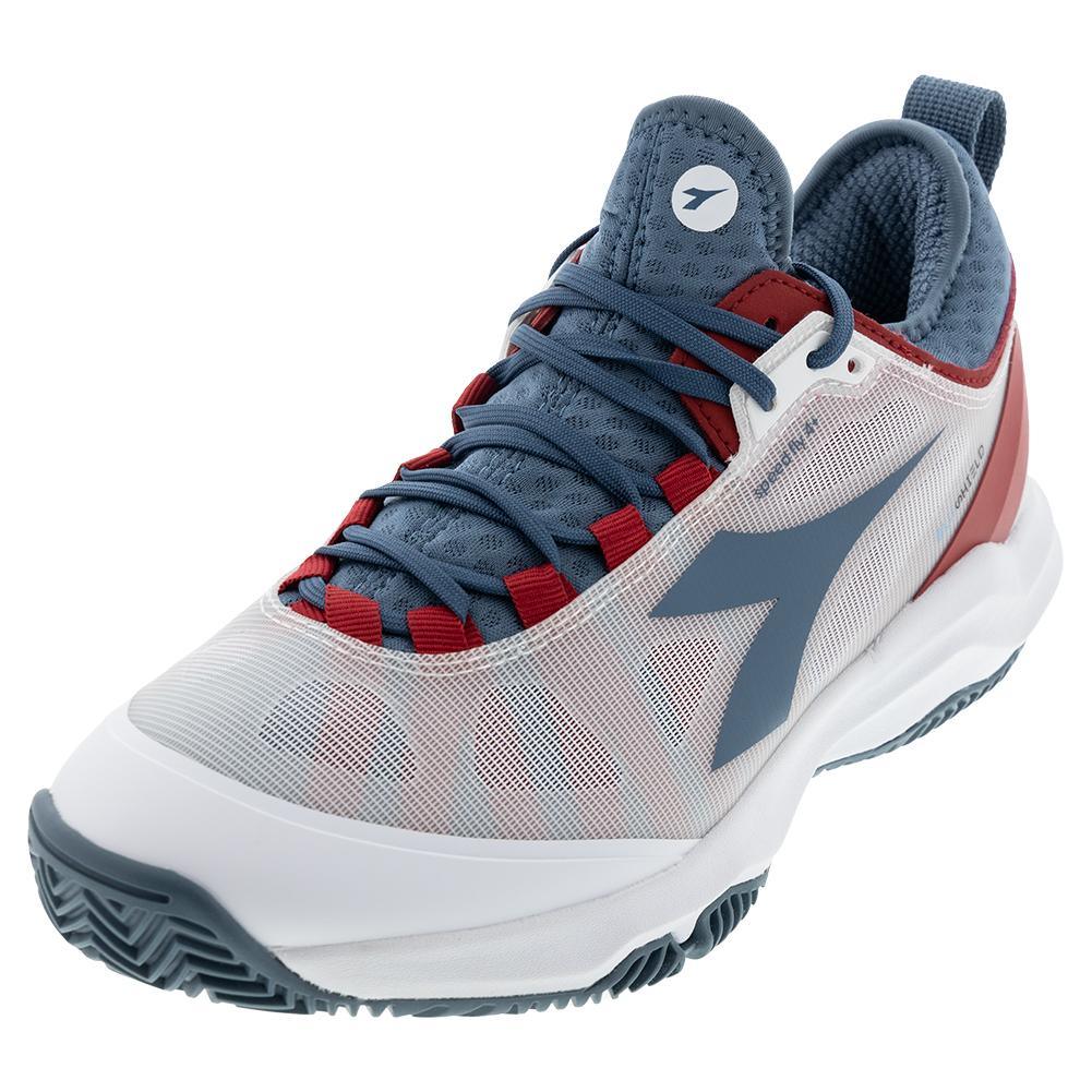 Men's Speed Blushield Fly 4 Clay Tennis Shoes - White & Oceanview | Lightweight Performance Court Shoes for Clay Courts | Perfect for Competitive Play & Training Sessions