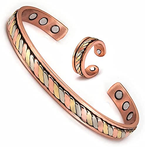 Magnetic Copper Jewelry Set for Women - Adjustable Healing Energy Bracelet & Ring - Perfect for Daily Wear, Meditation, and Wellness Gifts