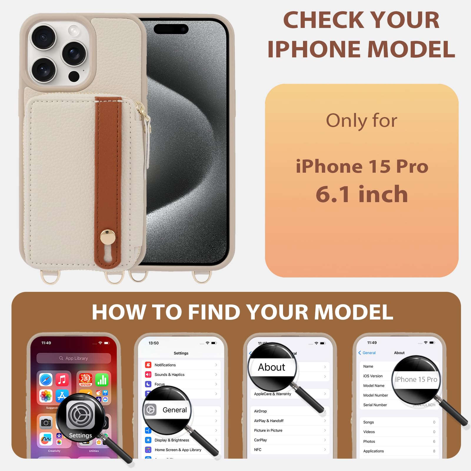 LAMEEKU Leather Wallet Case for iPhone 15 Pro (6.1