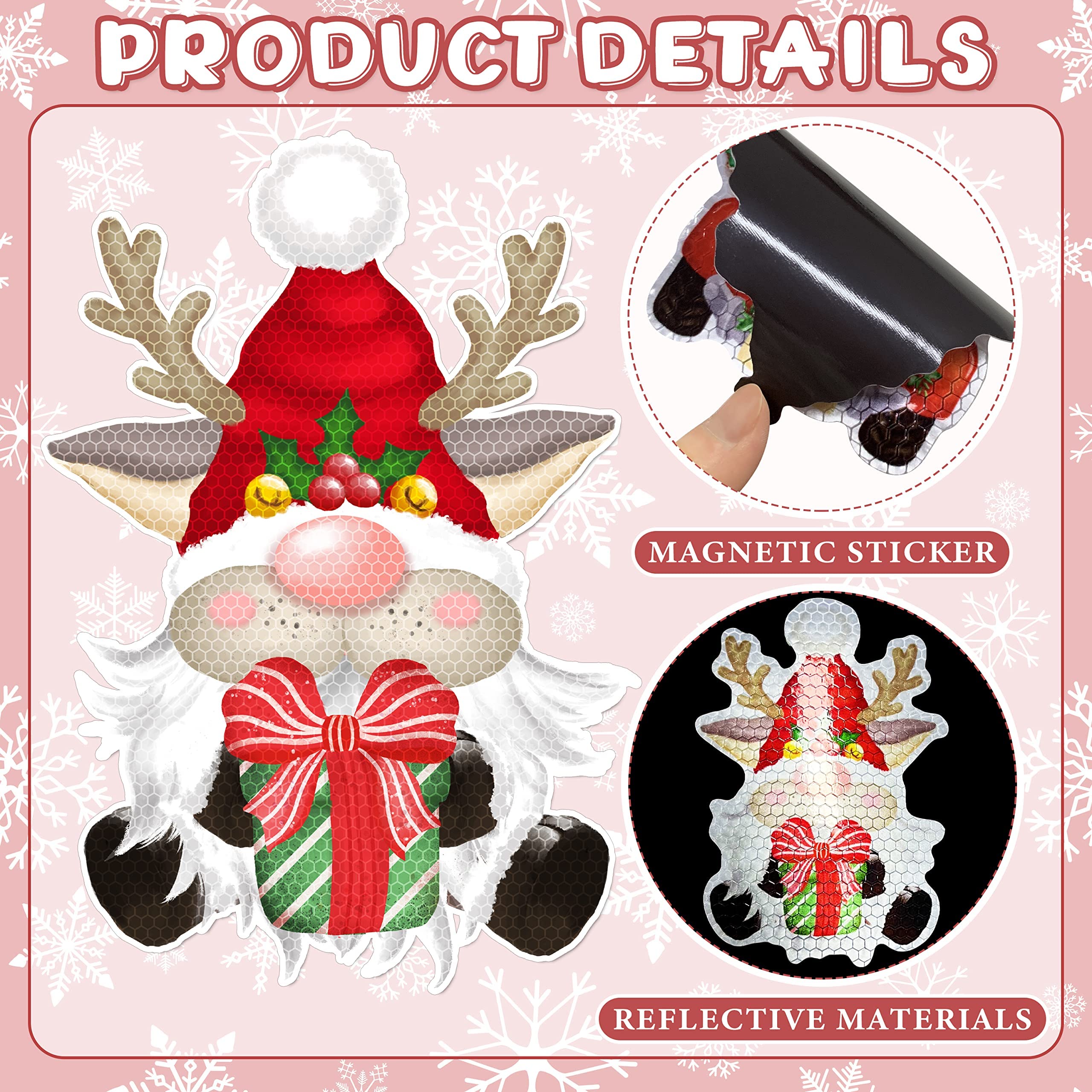 WHYMEO 16Pcs Christmas Reflective Car Magnets - Festive Gnome Magnetic Decor for Vehicles, Fridges & Garages | Holiday Car Accessories & Christmas Decoration for Home, Office & Gifts