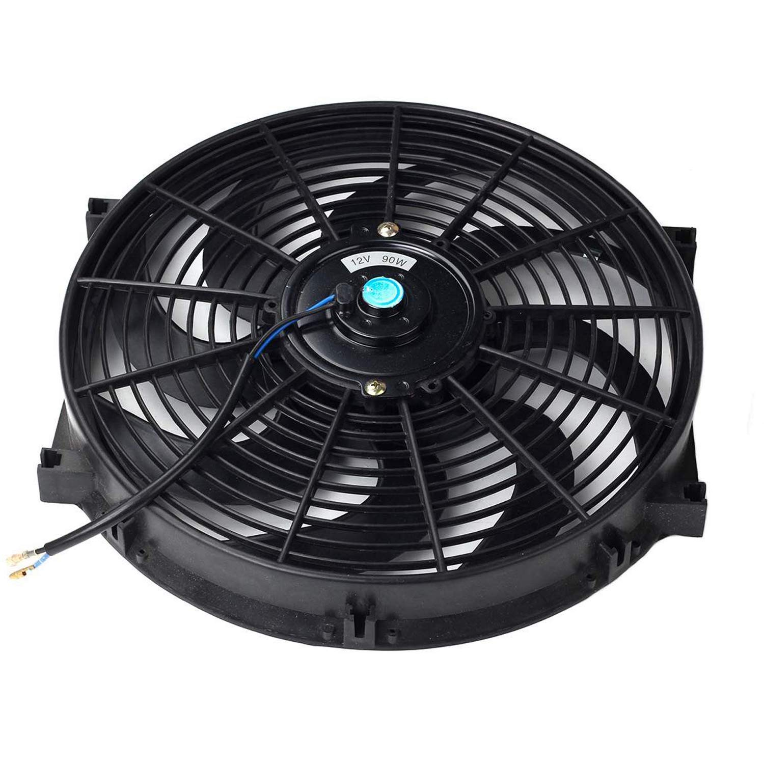14 Inch Slim Electric Radiator Cooling Fan - 12V 90W High Performance Push Pull Fan with Universal Mounting Kit (Black) - Perfect for Car Engine Cooling, PC Case Ventilation & Home DIY Projects