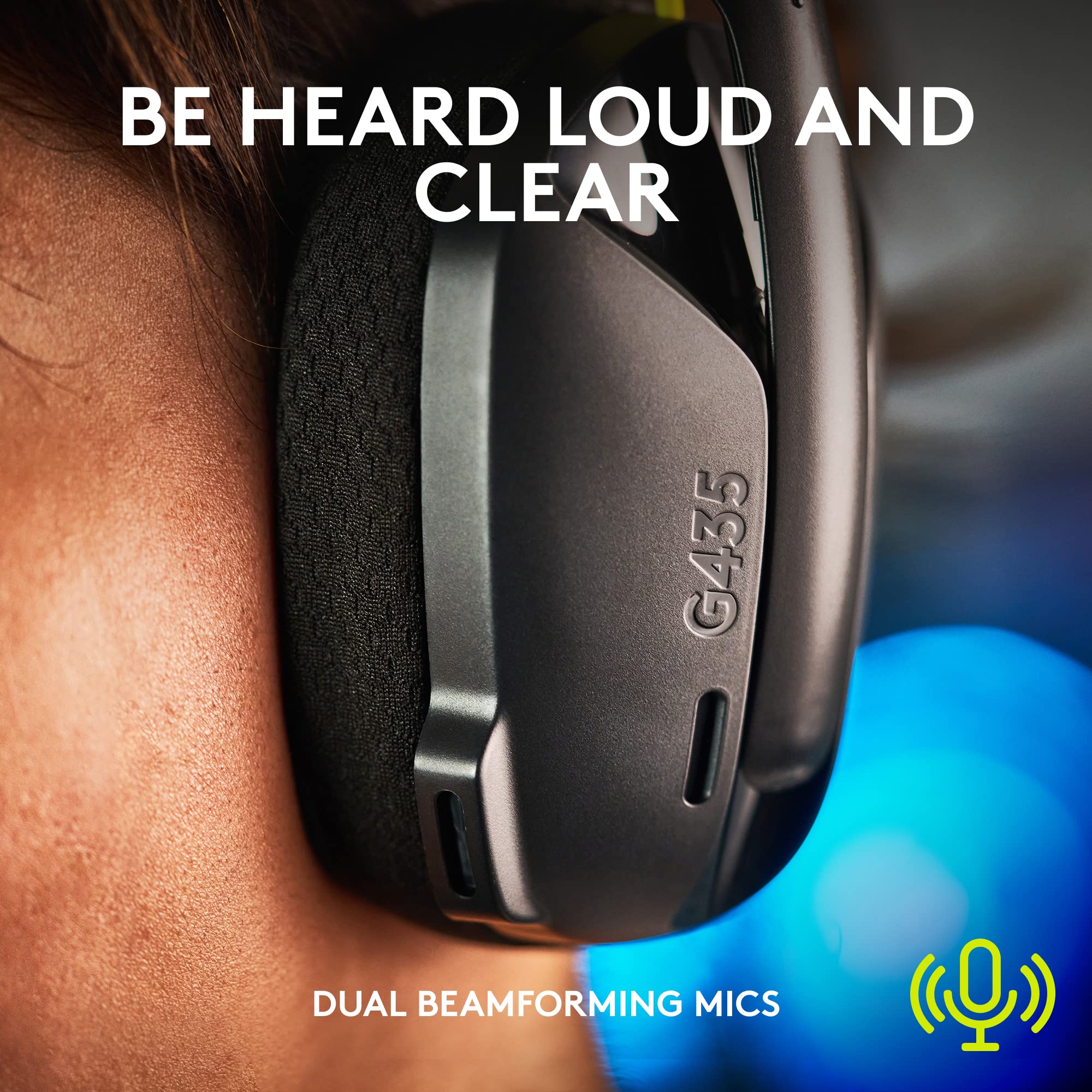 Logitech G435 LIGHTSPEED Wireless Bluetooth Gaming Headset - Lightweight Design, Built-in Dual Microphones, 18-Hour Battery Life, Dolby Atmos Support - Compatible with PC, PS4, PS5, Nintendo Switch & Mobile Devices (Black) - Perfect for Gaming, Streaming & Remote Work