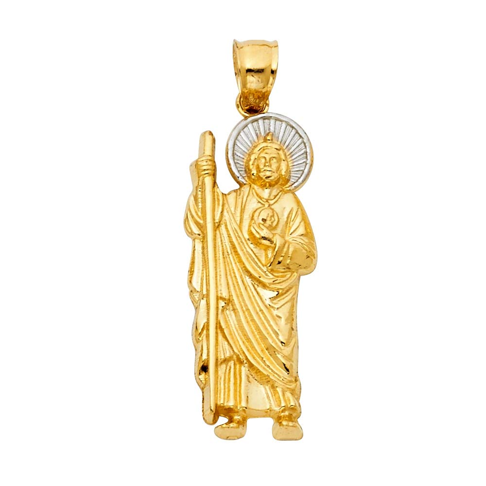 14K Yellow Gold & White Gold St. Jude Thaddeus 35mm Pendant Necklace for Women - Religious Jewelry Gift for Baptism, Confirmation & Spiritual Protection