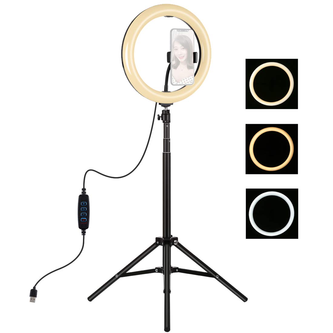 Loboo Idea 7.6''/20CM Dimmable Bi-Color LED Ring Light with Tripod Stand & Phone Holder - 3200-5600K Adjustable Lighting for Smartphone Camera, YouTube Vlogging, Makeup, Live Streaming & Video Shooting - Perfect for Home Studio, TikTok Videos & Beauty Content Creation