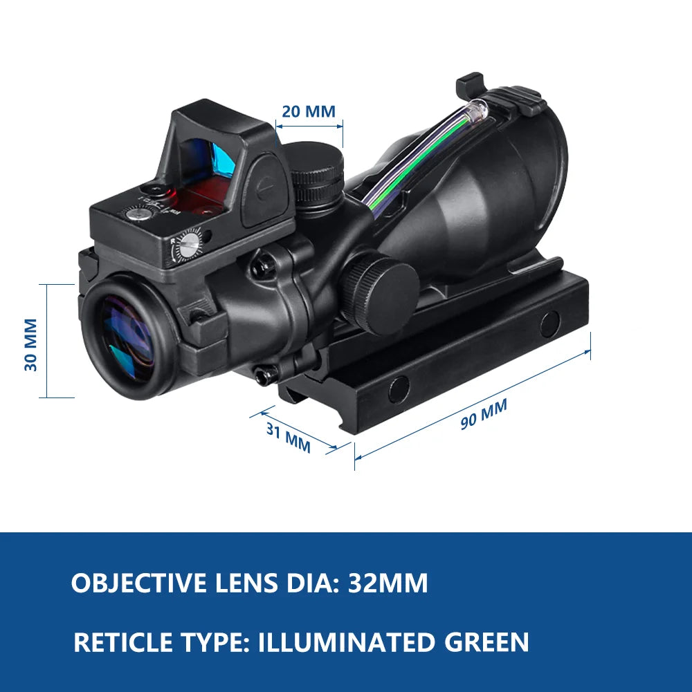 ACOG 4X32 Red/Green Fiber Optics Rifle Scope with Cross/Arrow Reticle & RMR Mount - Compatible with .308, 5.56, AR15 & .22LR - Perfect for Hunting, Tactical Shooting & Long-Range Precision