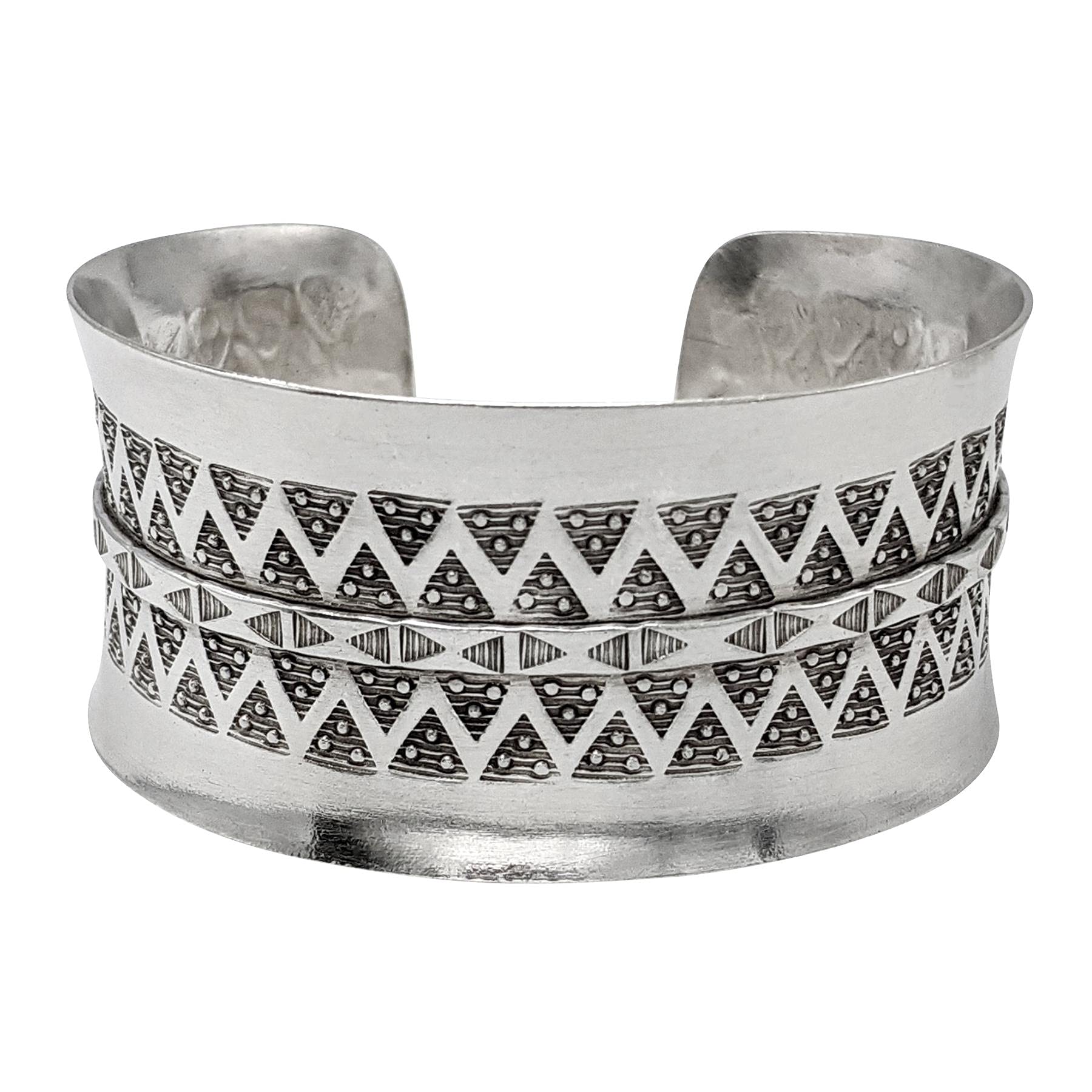 Women's 999 Fine Silver Karen Hill Tribe Triangle Print Adjustable Bangle Bracelet - Perfect for Boho Fashion, Gift Giving & Special Occasions