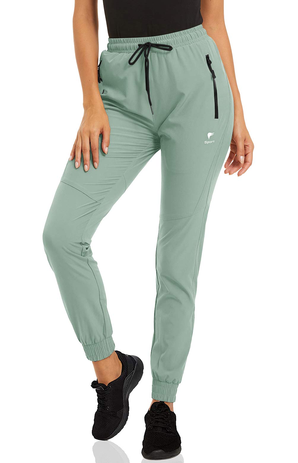 CRYSULLY Women's Quick Dry Lightweight Jogger Pants - Athletic Running & Hiking Workout Pants with Zipper Pockets - Perfect for Gym, Yoga, Travel & Outdoor Activities