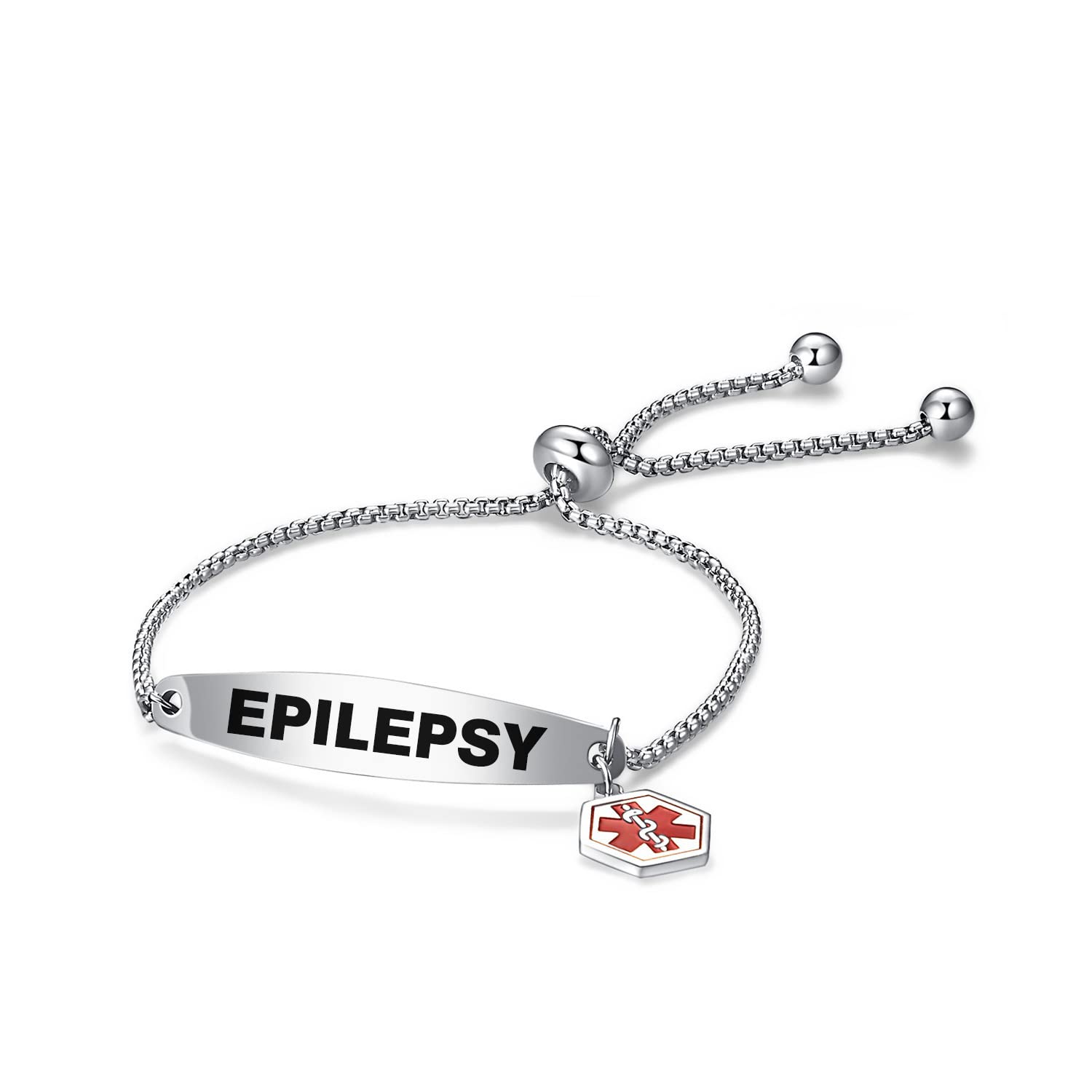 Red Medical Alert ID Bracelet for Women & Men - Engraved Adjustable Stainless Steel Emergency Bracelet - Perfect for Allergies, Diabetes & First Aid Situations