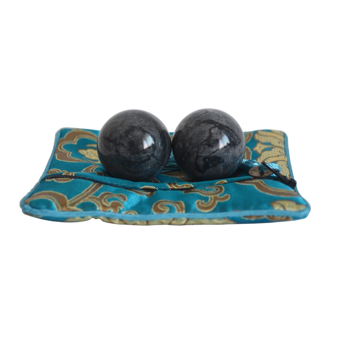 Chinese Exercise Massage Balls - Grey-Black Marble Baoding Balls for Stress Relief, Hand Therapy & Arthritis Relief (1.4 Inch with Storage Bag) | Perfect for Tai Chi, Zen Meditation & Finger Relaxation