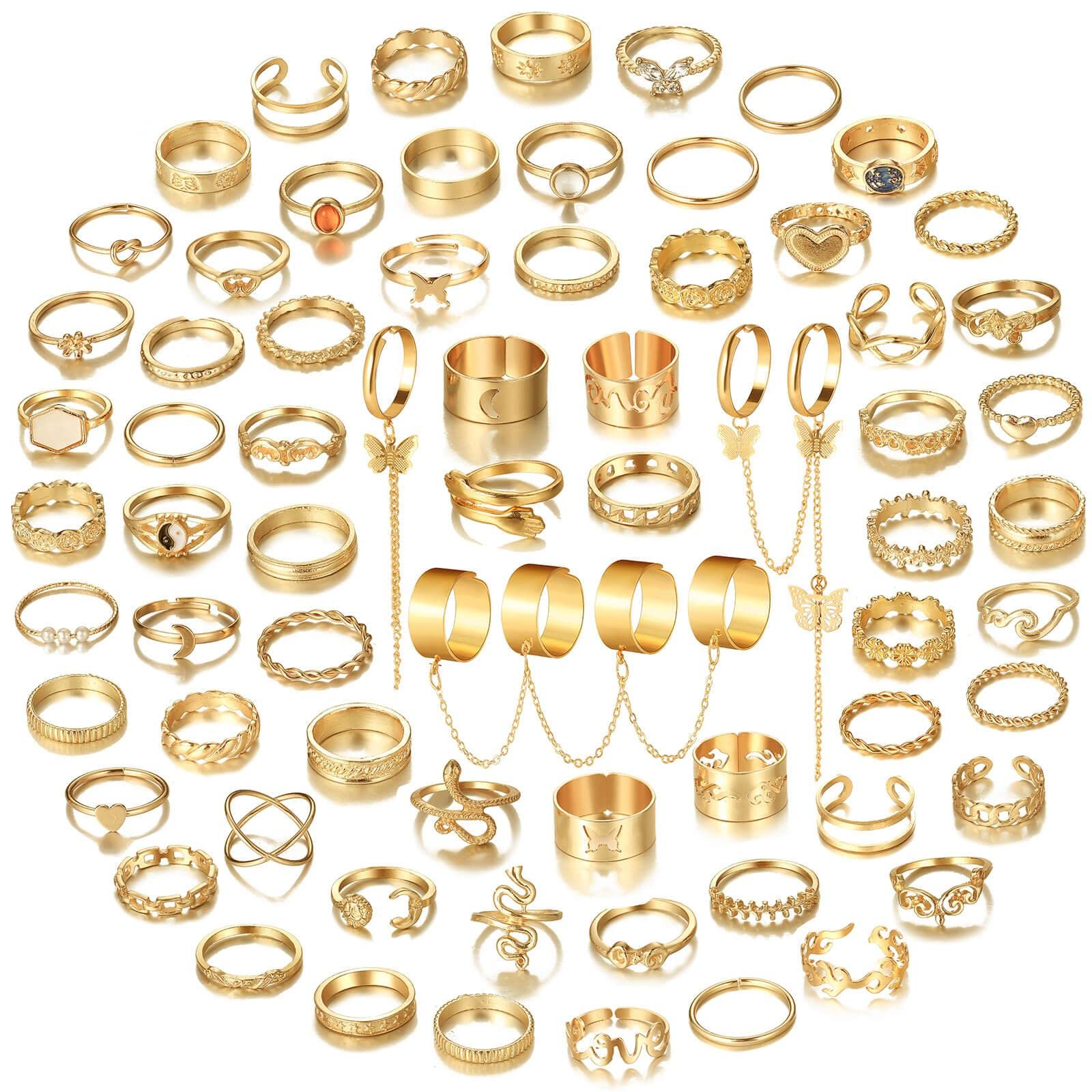 17KM 70 Pcs Gold & Silver Stackable Rings Set for Women - Boho Midi Knuckle Rings Pack, Trendy Aesthetic Jewelry Gift for Teen Girls (Perfect for Layering, Everyday Wear & Special Occasions)