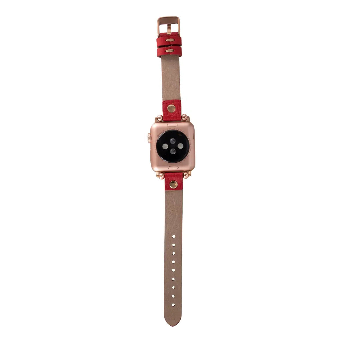 Premium Red Leather Ultra Slim Apple Watch Band with Gold Rivet - Stylish & Durable Replacement Strap for Workouts, Office & Everyday Wear