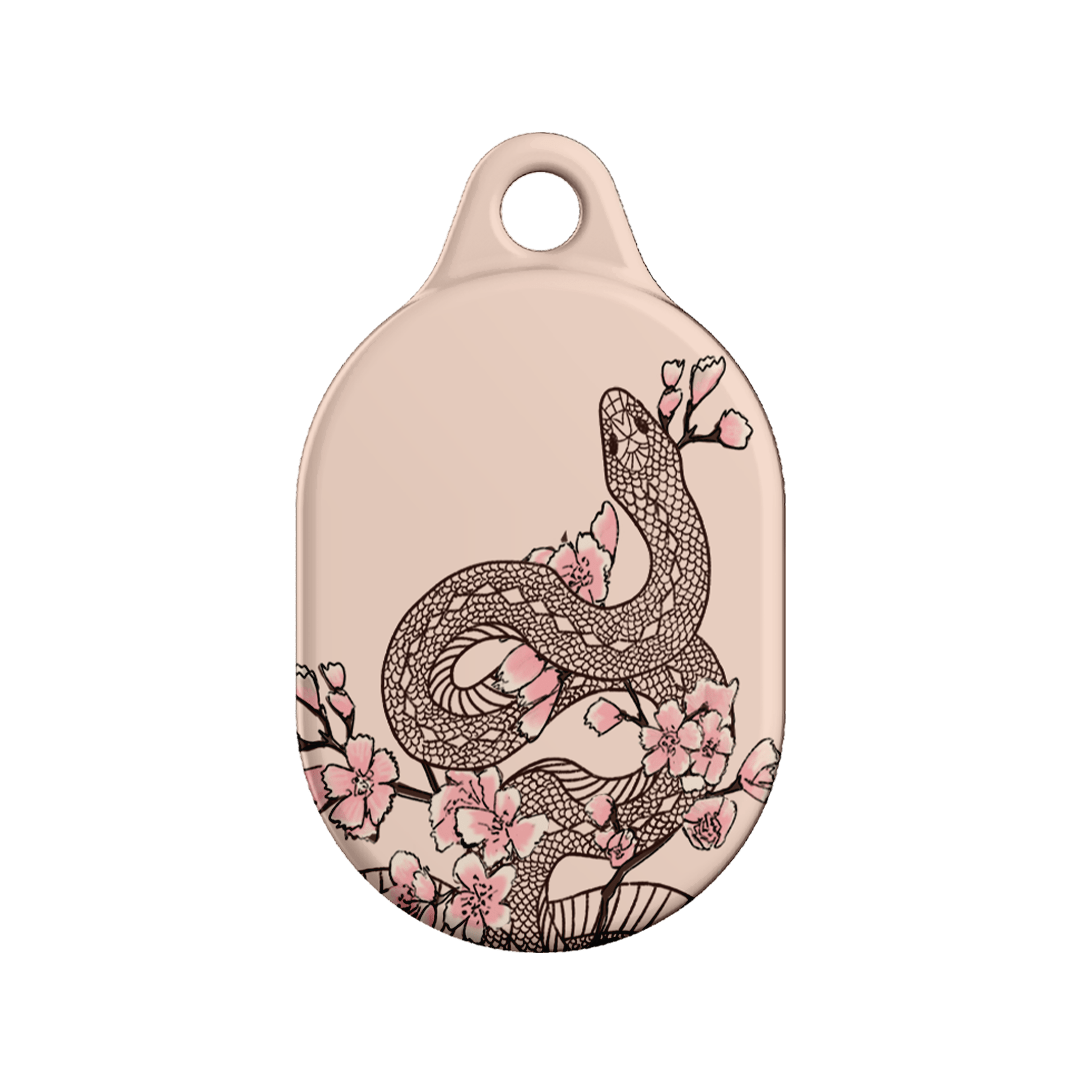 Pink Blossom Snake AirTag Case - Stylish & Secure Keychain Holder for Apple AirTag - Perfect for Keys, Bags & Travel Accessories