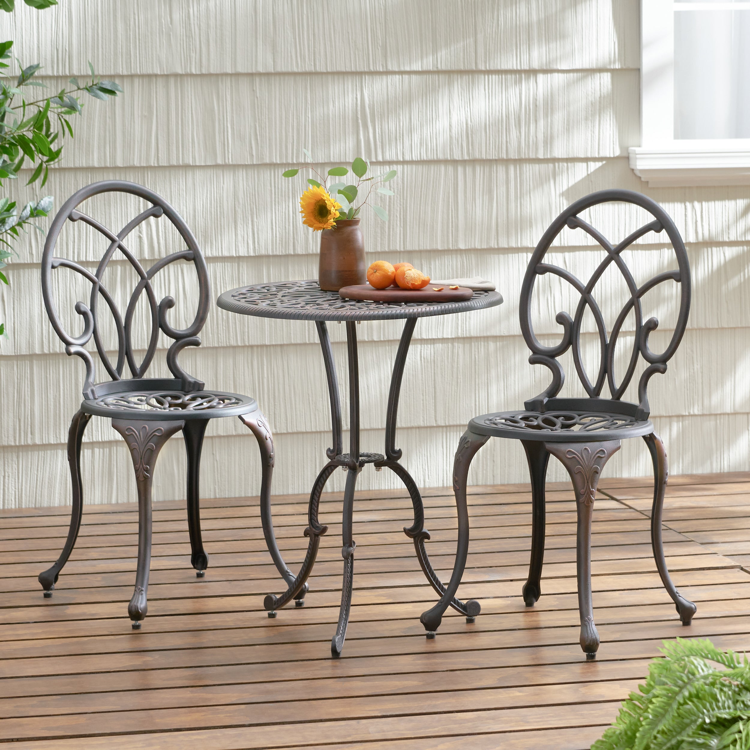 Charleston 3-Piece Cast Iron Bistro Set - Outdoor Patio Dining Furniture for Garden, Balcony & Backyard