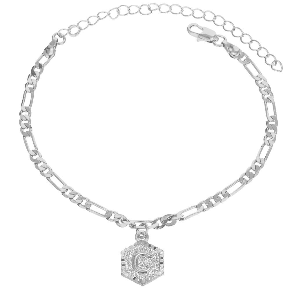18K Gold & Silver Figaro Cuban Link Ankle Bracelet for Women & Men - Personalized Custom Name Initial Anklet Jewelry - Perfect for Gifts, Beach Wear & Everyday Fashion Accessories