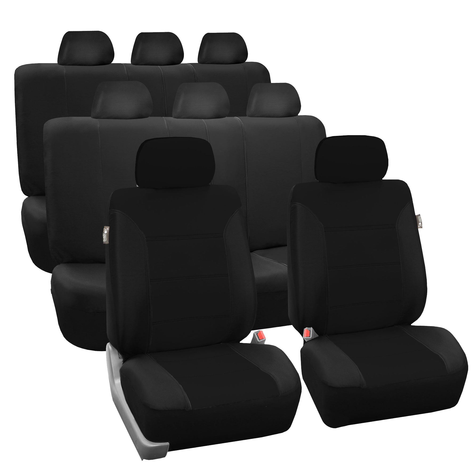 Premium Universal Fit FH Group Car Seat Covers - Classic Khaki 3-Row Set with Airbag Compatibility | Split Rear Design for Cars, Trucks & SUVs | Durable Interior Accessories for Daily Commute, Road Trips & Family Protection