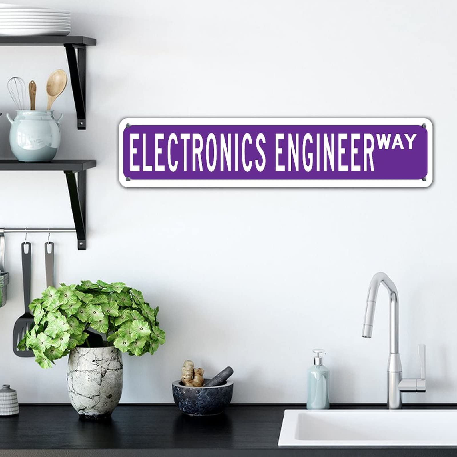 Personalized Purple Farmhouse Aluminum Wall Sign - Weather-Resistant 4x18 Inch Office Decor for Garage, Yard, Garden & Restaurants - Ready to Hang Engineer-Themed Street Sign - Perfect for Home & Business Use