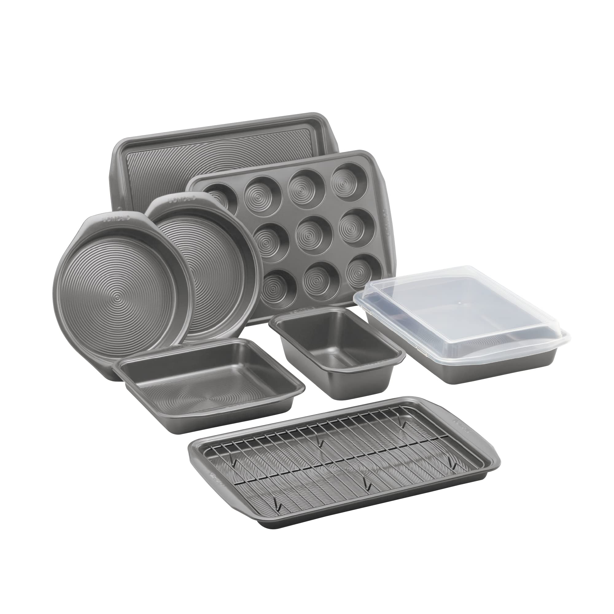 Circulon Momentum 10-Piece Nonstick Bakeware Set - Carbon Steel Baking Pans, Cake Pans, Muffin Pan & Cooling Rack | Dishwasher Safe | Perfect for Baking Cakes, Cookies, Breads & More