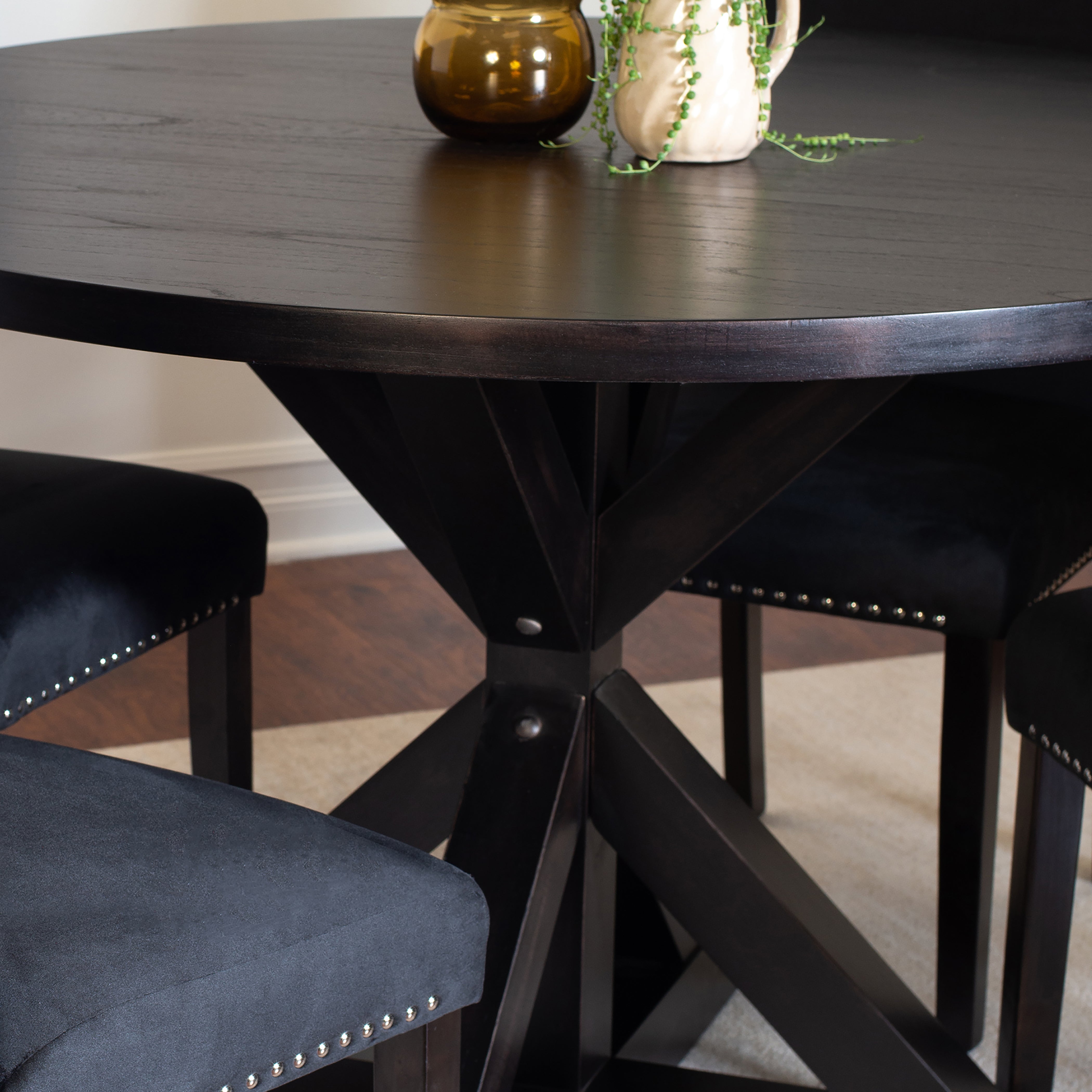 Roundhill Furniture Enbridge 5-Piece Dining Set - Cross Buck Dining Table with 4 Stylish Upholstered Chairs for Kitchen, Dining Room & Small Space Entertaining