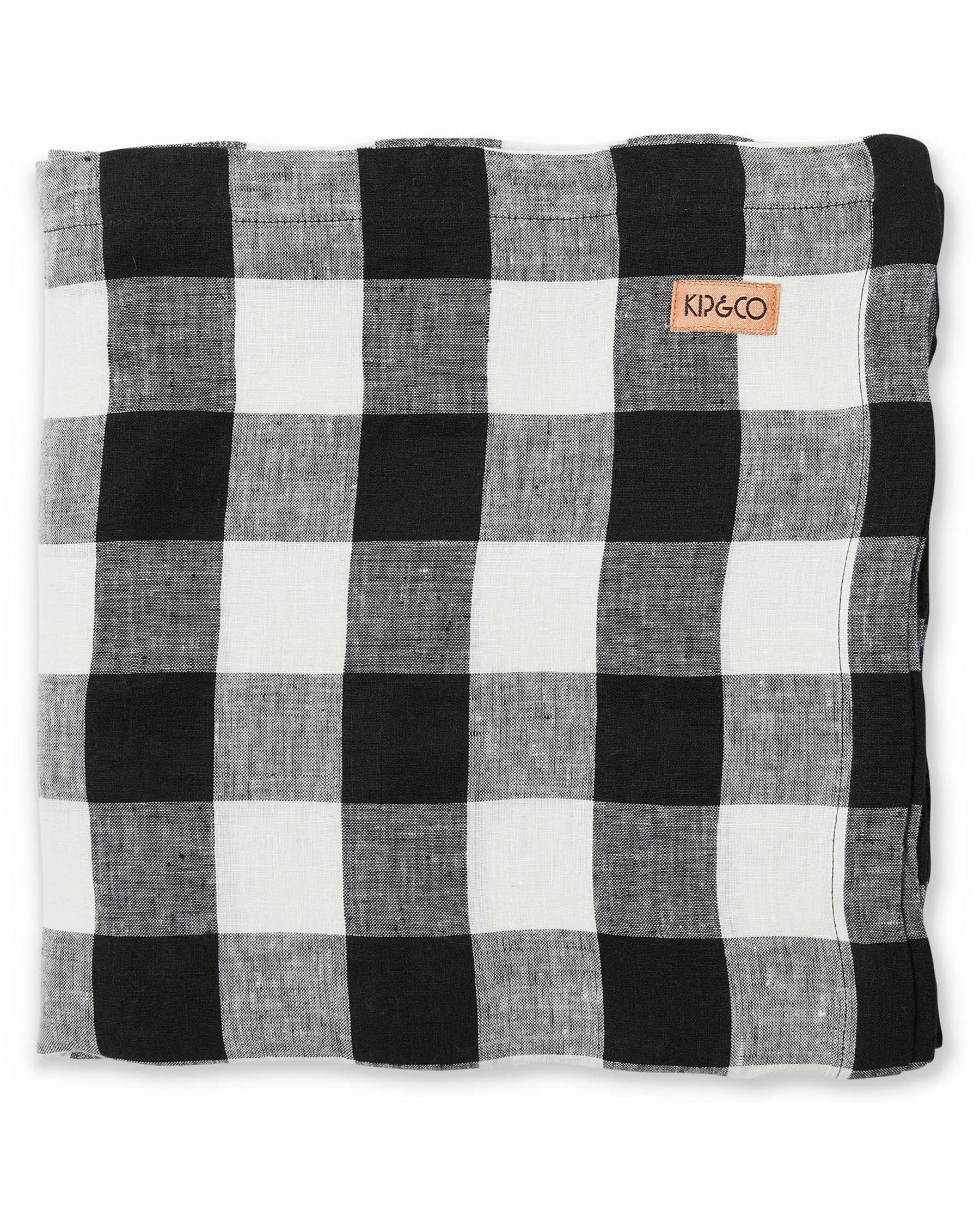 Black and White Gingham Linen Tablecloth - 60x90 Inch Rectangular Dining Table Cover for Kitchen, Party, Picnic & Outdoor Events