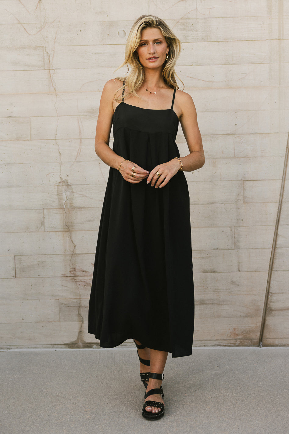 Genevieve Empire Midi Dress - Elegant Black Flowy Dress for Women | Perfect for Weddings, Parties & Special Occasions | FINAL SALE