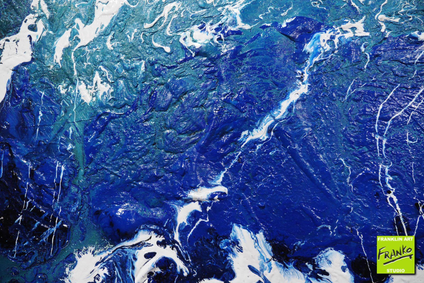 270cm x 120cm Cream White Blue Textured Abstract Beach Painting - Large Modern Wall Art for Living Room, Bedroom & Office Decor