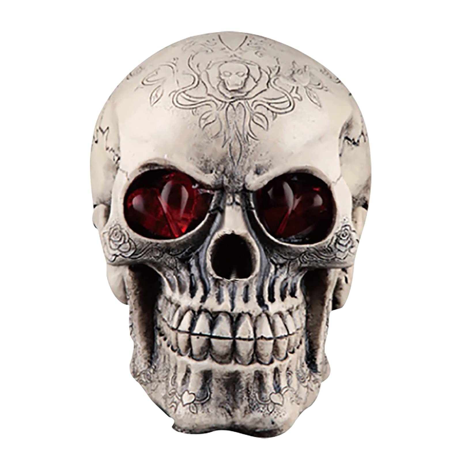 Halloween Skull Decorations - Glow in the Dark Resin Skulls with Spooky Eyes - Scary Holiday Ornaments for Indoor & Outdoor Use - Perfect for Halloween Party, Yard Display, Haunted House, and Garden Decor