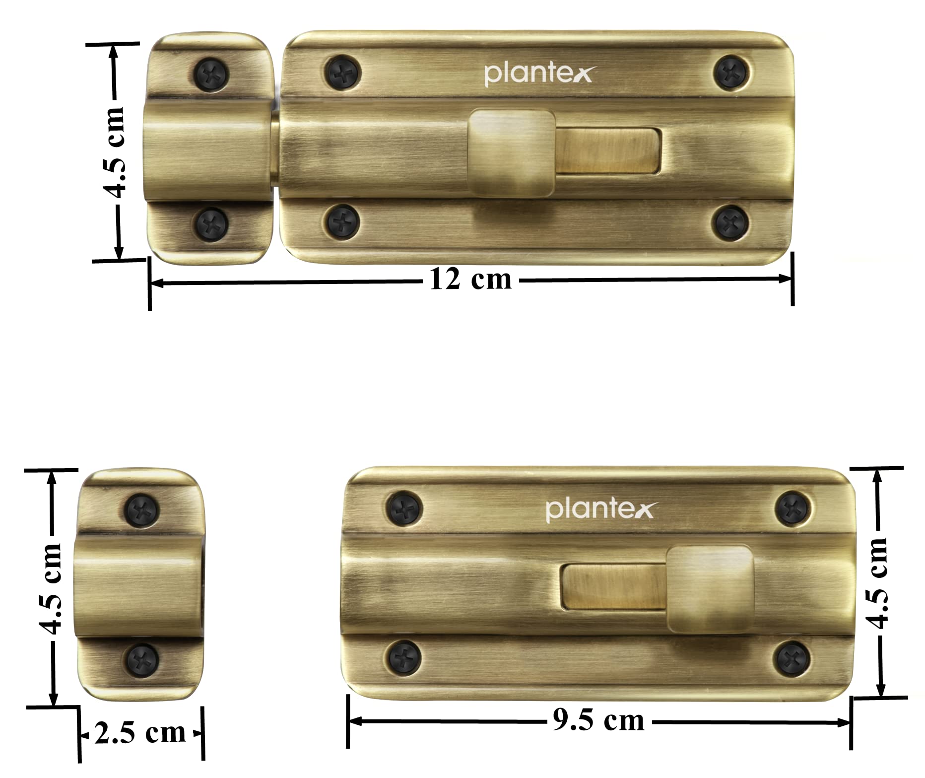 Plantex Premium Heavy Duty Door Stopper & Lock Latch - Solid Brass Antique Finish (1-Pack) for Home, Office, Apartment Security - Perfect for Sliding Doors, French Doors & Child Safety