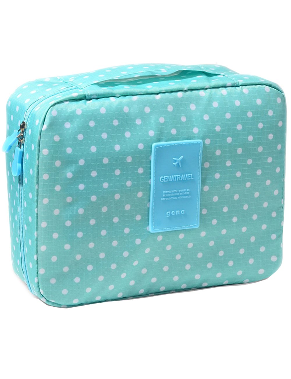 iSuperb Large Capacity Waterproof Makeup Bag for Women - Multi-Functional Travel Cosmetic Organizer with Green Dots Pattern, Perfect for Toiletries, Cosmetics & Travel Essentials (Ideal for Vacation, Gym, Business Trips)