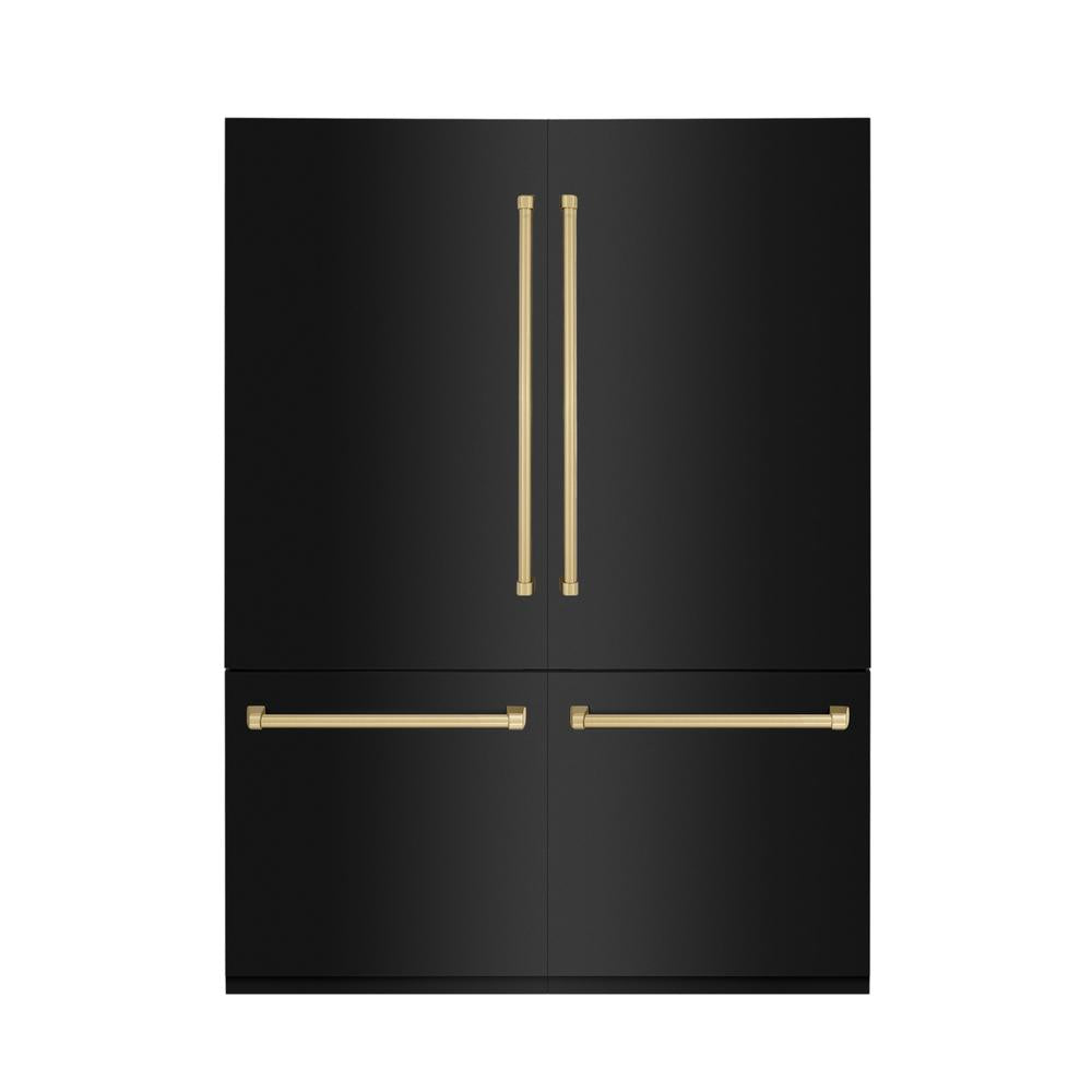 ZLINE Autograph Edition 60-Inch Built-In French Door Refrigerator with Bottom Freezer - 32.2 cu.ft Capacity, Black Stainless Steel with Champagne Bronze Accents, Water Dispenser & Ice Maker - Perfect for Modern Kitchens & Open-Concept Homes (RBIVZ BS 60 CB)