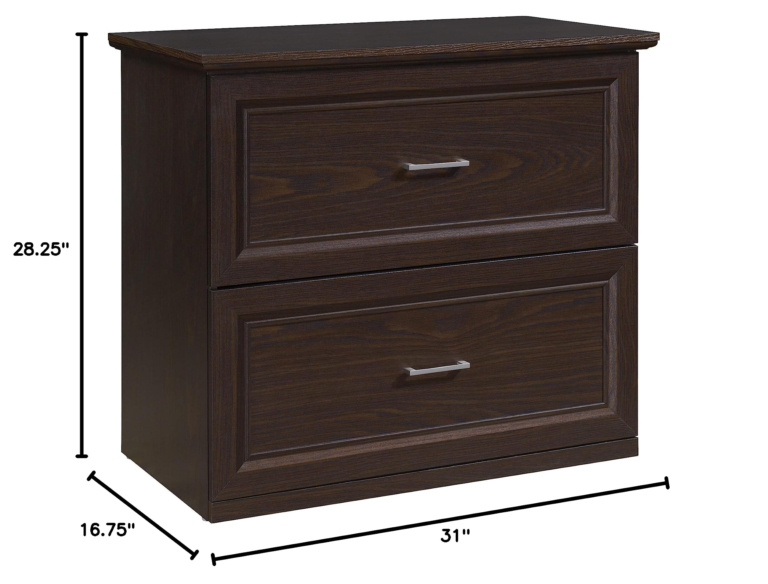 OSP Jefferson 2-Drawer Lateral File Cabinet - Euro-Style Drawer Glides & Lockdowel Fastening System - Espresso Finish - Office Storage & Organization Solution for Home & Business Use