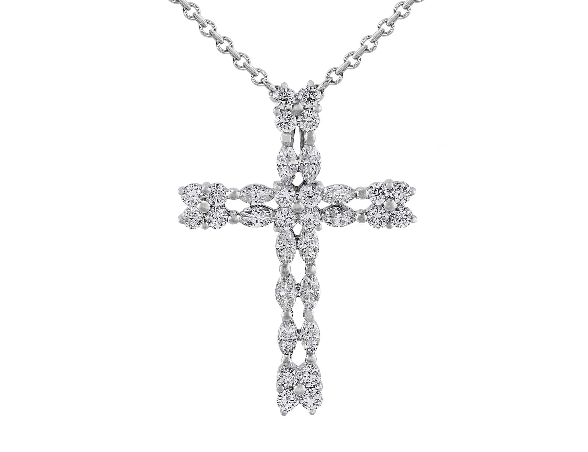 18K White Gold Diamond Cross Pendant Necklace for Women - Elegant Religious Jewelry Gift for Baptism, Confirmation & Special Occasions