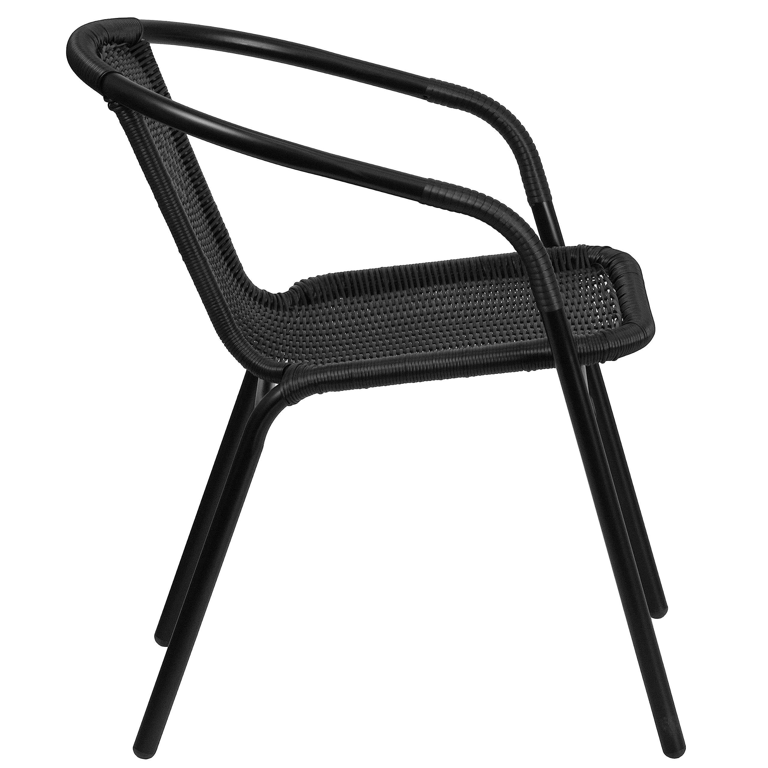 Flash Furniture Modern Rattan Dining Chairs - Indoor/Outdoor Stackable Bistro Chairs for Patio, Restaurant or Cafe (Set of 2, Black) - Perfect for Backyard, Garden & Commercial Use