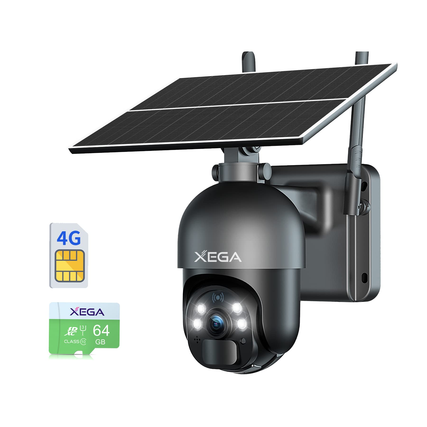 Xega 4G LTE Outdoor Security Camera - 2K HD Wireless Solar Powered with 64GB Memory Card - Ideal for Home, Business & Farm Surveillance